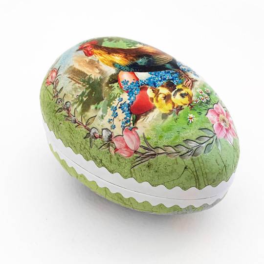 4-1/2" Vintage Style Rooster Papier Mache Easter Egg Container ~ Germany